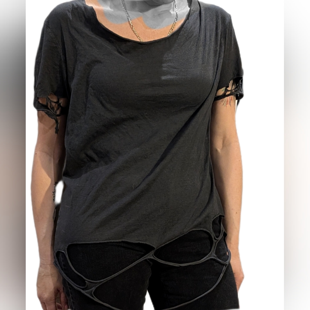 ASOS Gray Shredded Cut Out Short Sleeve Tee Size M